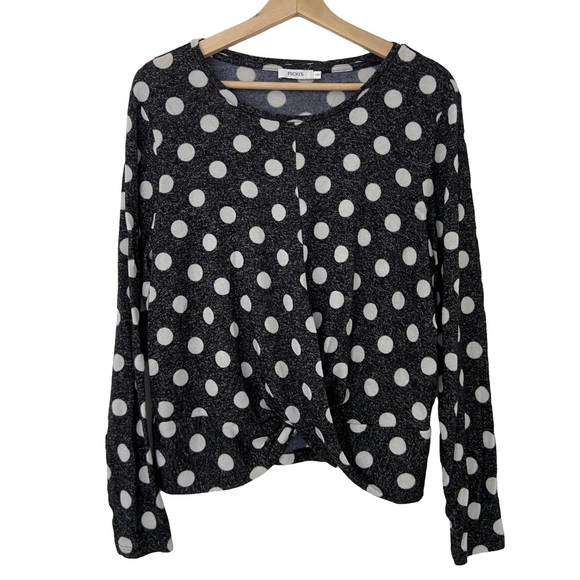 Ricki's Sweaters - RICKIS BLACK/WHITE LONG SLEEVED POLKA DOT SWEATER WITH TWIST WAIST DETAIL, LARGE